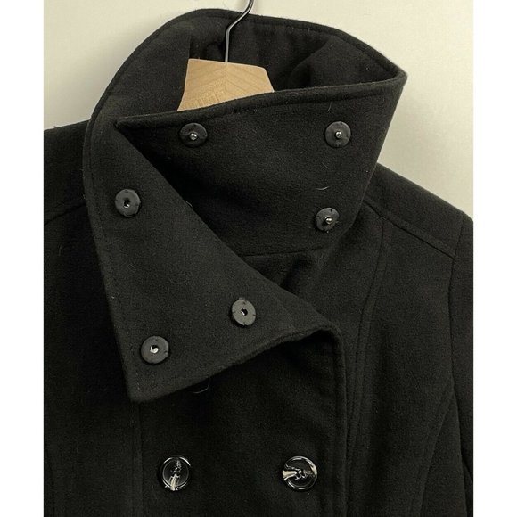 NWT Forever 21 Juniors Black Small Long Sleeved Collared Breasted peacoat Coat S - Picture 3 of 12
